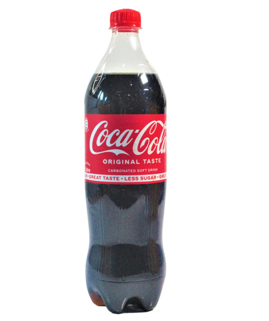 A 1-liter bottle of Coca-Cola with the classic red and white label.